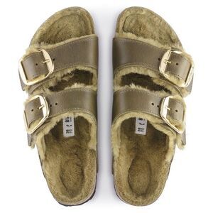 Birkenstock Arizona Big Buckle Shearling Lined Sandal OLIVE Green Size 8 New